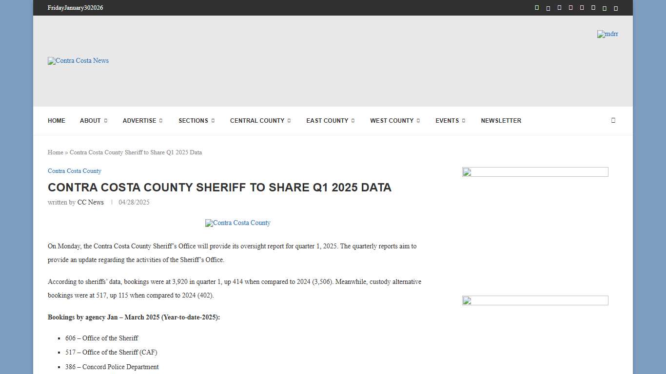 Contra Costa County Sheriff to Share Q1 2025 Data