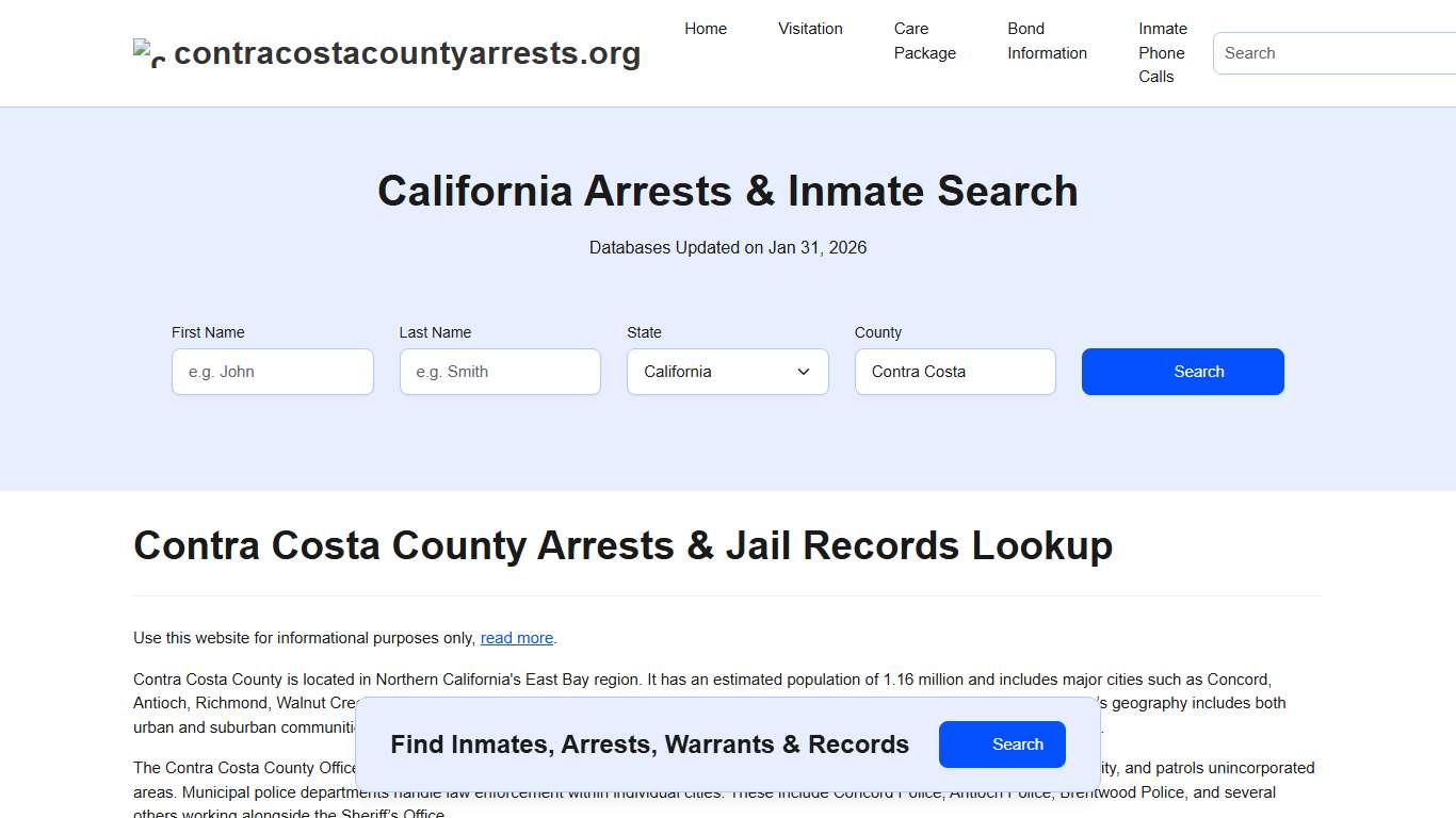 Contra Costa County, CA Arrests, Warrants, Police Records Search
